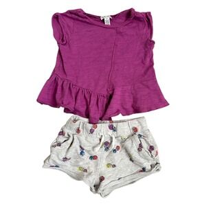 Splendid Purple Top Ruffle Peplum‎ Shorts Pineapple Print Set Toddler Girls 3T